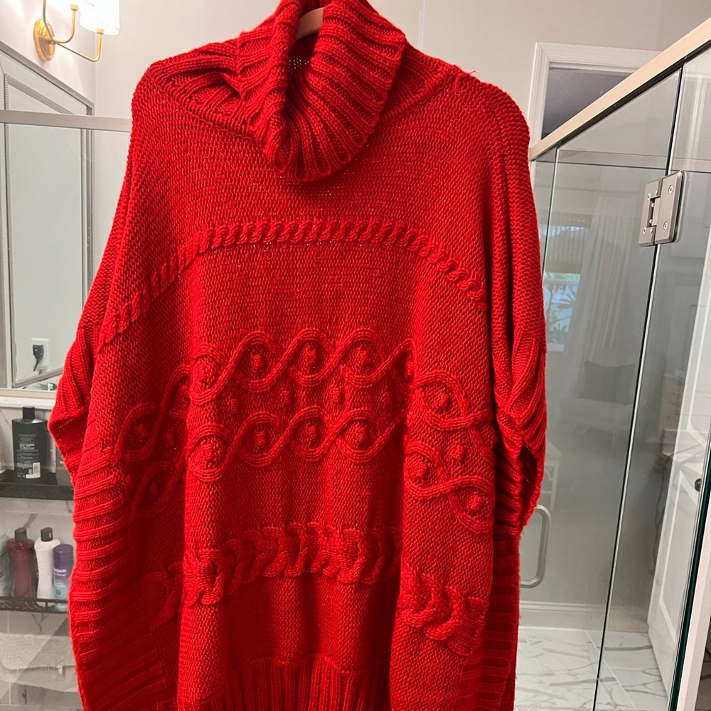 LOFT Red Sweater Poncho